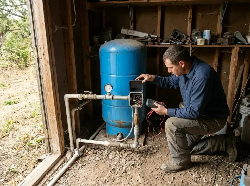 Plumber — Utility Shed — Plumber, Pressure Tank, Multimeter, Utility Shed, Low Water Pressure Repair